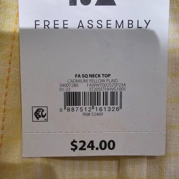 FA Square Neck Top Cadmium Yellow Plaid XL Free Assembly 100% Cotton - Picture 2 of 5